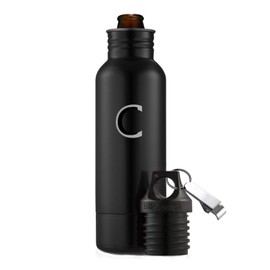 12 Oz Insulated Stainless Steel Cold Beer Bottle Holder with attached bottle opener - Black