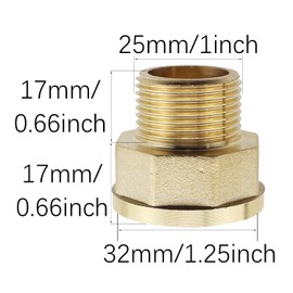 RLECS 2PCS 1Inchx1.25Inch Lengthened Extension Fitting Brass Adapter Golden All Brass Thickened Female Pipe Fitting Suitable for Water and Oil Pipe and Gas Pipe