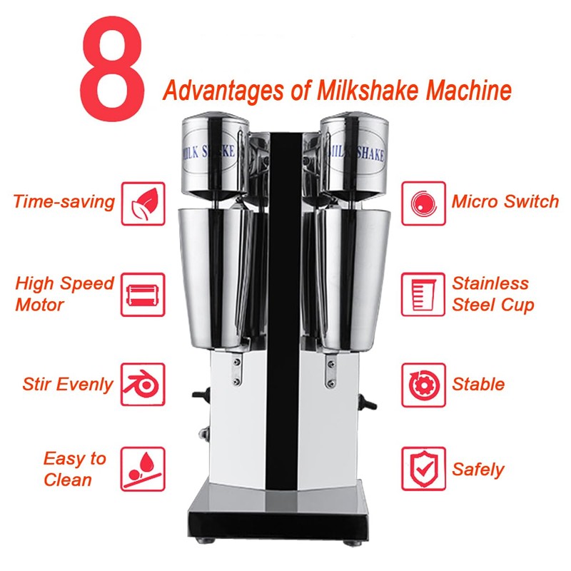 INTBUYING Dual Head Milkshake Machine Stainless Steel Milk Shake Machine