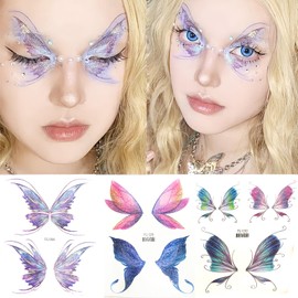 Konsait 12 Sheets Glitter Butterfly Temporary Tattoos for Women Kids Butterfly Face Sticker Glitter Tattoos Temporary for Girl Fairy Eye Makeup for Women Princess Fairy Party Favors