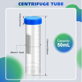 Xuhal 200 Counts 50ml Centrifuge Tubes with Screw Cap Self Standing Plastic Test Tubes with Lids Polypropylene Lab Tubes, Skirted Conical Bottom, Graduated Marks for Science Experiments Seeds Spices