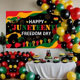 Mocsicka Juneteenth Photo Backdrop Happy Juneteenth Day Party Decorations Banner African American 19th June 1865 Freedom Day Party Supplies for Home (Black, 70.8x43.3 inch)