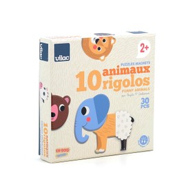 VILAC - Funny Magnets - Ingela P. Arrhenius - Creative Games - 30 Wooden Magnets for 10 Animals + 1 Cardboard Storage Box - Wooden Toy - from 2 Years - 7624