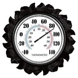 Indoor Outdoor Thermometer Large 15 Inch Wall Thermometer Waterproof Does not Require Battery (Black)