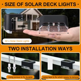 32 Pcs Solar Deck Lights Outdoor, Solar Step Lights Waterproof LED Solar Lights Outdoor Fence Lights for Stairs, Step, Railing, Patio, Driveway, Garden, Pathway and Yard, Warm White