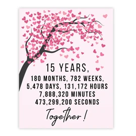 Stuff4 15th Anniversary Poster Unframed - 15 Years 180 Months - Happy 15th Wedding Anniversary Cute Gifts for Husband Companion Wife Partner Boyfriend Girlfriend, 8x10 Inch Anniversaries Posters