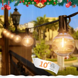 10FT LED Outdoor String Lights - Waterproof Patio Lights Shatterproof G40 Edison Globe Bulb, Connectable Hanging Outdoor String Lighting for Indoor Backyard Yard Gazebo Porch Party Decor - SOLROS