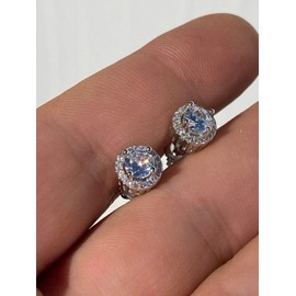 Women's Or Men’s Real Solid Sterling Silver Iced Diamond Hip Hop Earrings Studs Small Round - Flooded Out Aretes