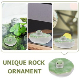 Yardwe Fish Tank Decoration Ceramic Floating Frog on Lily Pad Figurine for Aquarium Decor Desktop Ornaments