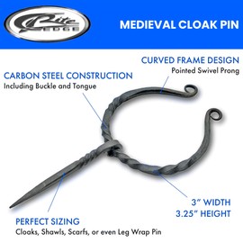 Szco Supplies Medieval Cloak Pin - 3.25" Black Coated Carbon Steel Brooch for Cloaks, Shawls, and Costumes