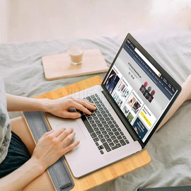 SANJIMO Lap Desk for Laptop with Cushion, Bamboo Laptop Stand with Anti-Slip Strip Tablet Phone Holder, Fits up to 15.6 inch Portable Computer Lap Desk for Couch, Bed & Car