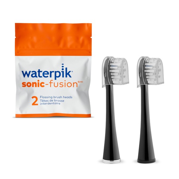 Waterpik Genuine Compact Replacement Brush Heads With Covers for Sonic-Fusion Flossing Toothbrush SFRB-2EB, 2 Count Black