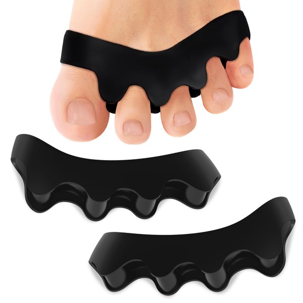Welnove 8 Pack - Toe Separator - Toe Straightener - Bunion Corrector for Women Men Overlapping Toes - Toe Spacers for Nighttime, Running & Yoga Practice（Black/Blue*8）