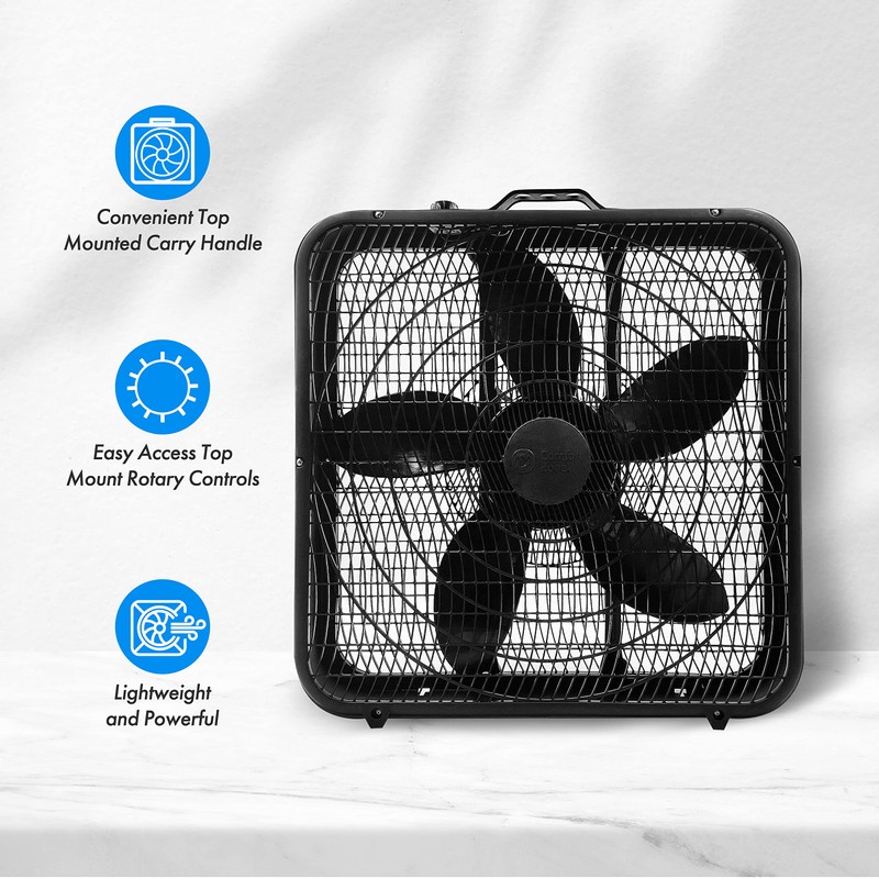 Comfort Zone Box Fan with Carry Handle, 20 inch, 3