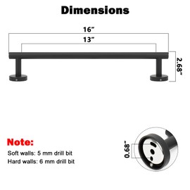 NearMoon Bath Towel Bar, Thicken Stainless Steel Shower Towel Rack Holder Wall Mounted for Bathroom,16-lnch Overall Length-13-lnch Usable Hanging Space (1 Pack, Matte Black)