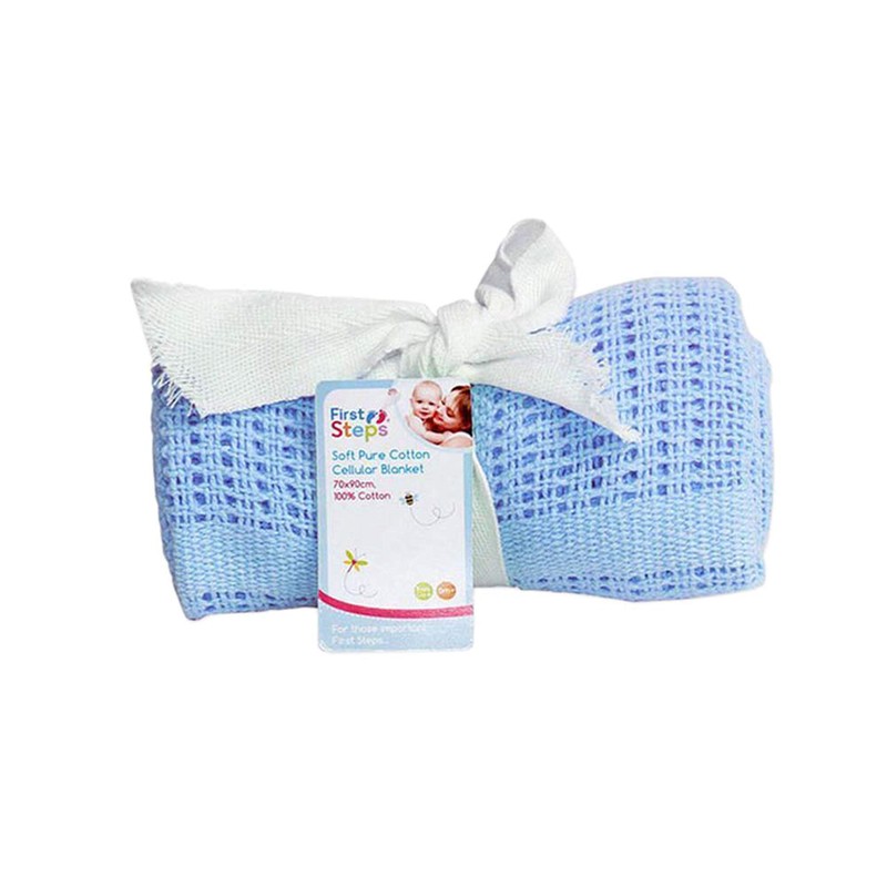 First Steps - Soft Pure Cotton Cellular Baby Blanket 70cm