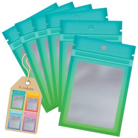 Funfery 100 Pack Resealable Bags Smell Proof Bags for Food Storage,Clear Cute Mylar Bags for Small Business Foil Pouch Ziplock Packaging Bags for Sample Jewelry Eyelash Gloss(Blue Green, 4×6in)