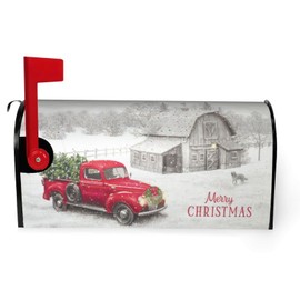 Christmas Tree Cute Dog Mailbox Covers Magnetic Winter Red Truck Snowflake Mailbox Cover Magnetic Garden Yard Home Green Decor for Outdoor Standard Size 21x18 in