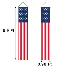 Coneatness 4th of July Decorations Hanging American Flag Banners, Stars and Stripes Porch Sign, Fourth of July USA Patriotic Red White and Blue Decor for Memorial Day Veterans