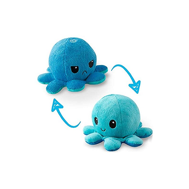 TeeTurtle Reversible Octopus Plushie 4-Inch Angry Light + Dark Blue