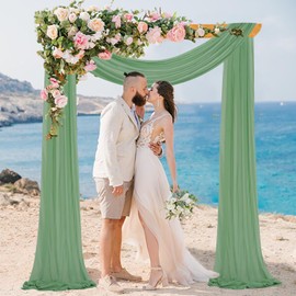 MODFUNS Sage Green Wedding Arch Drapes Fabric 1 Panel 29" x20ft Sheer Chiffon Fabric Drapery Chiffon Backdrop Curtains Arbor Draping Tulle Ceiling Drapes for Wedding Arch Party Stage Decorations