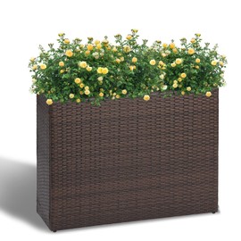 LEWIS&WAYNE Large Rectangular Block Planter Box Handmade Wicker Tall Planters for Outdoor Plants with Removable Liners Modern Planter for Indoor Outdoor Patio Deck - Brown, 38''x11''x30''