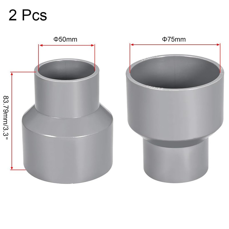 TOP-VIGOR 2Pcs PVC DWV Reducing Coupling, 50mm x 75mm Socket