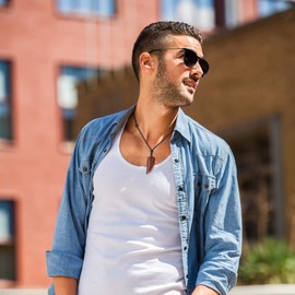 COAI Wolf Tooth Protection Red Tiger Eye Gemstone Necklace for Men Women