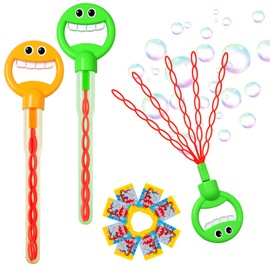 Olfrid Bubble Wand 2 Pack, 36 Hole Smiling Face Bubble Wand for Kids Outdoor Game Toy, 5-Claw Cute Hand-Shape Bubble Machine for Party Favors, Birthday Gifts, Wedding Gifts (2PCs/Green+Yellow)