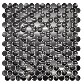 Goodotz Black Tile Penny Round Mosaic 3D Concave Convex Tiles for Kitchen Backsplash, Bathroom Wall, Accent Wall (Case of 5)