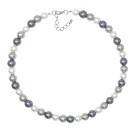 Simulated Shell Pearl Strand Necklace For Women AAA+ Pearl Choker Statement Necklace (White Grey Mix)