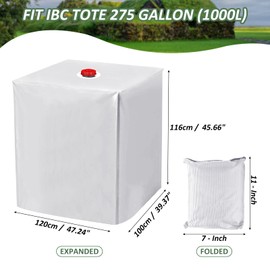 MECCANIXITY IBC Tote Cover 275 Gallon, 210D Oxford Waterproof Sunshade Rain Barrel Water Tank Protective Cover for 1000L Outdoor Garden, (39.37 x 47.24 x 45.66 Inch, Silver)