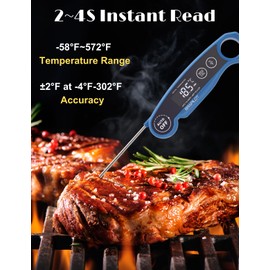 BRAPILOT Meat Thermometer Rechargeable for Cooking - 3~4S Instant Read Candy Cooking Food Thermometer, LED Display, Temperature Calibration Waterproof for Oil Deep Fry BBQ Grill Smoker (Blue)