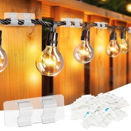 Dazzle Bright Hooks for Outdoor String Lights Clips, 30Pcs Heavy Duty Cable Clips Waterproof Adhesive Strips for Hanging Christmas Light, Outside UV-Resistant Clear Sticky Cord Holders Rope Organizer