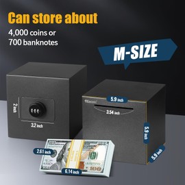 hicocool Piggy Bank for Adults Password Stainless Steel Reusable Piggy Bank, Metal Money Box with Lock, Unbreakable Money Saving Box for Cash Saving(5.9 inch, Black)