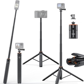 VIDIFY VRIG 54" Extendable Camera Tripod, Invisible Extension Pole For Insta360 X4 Selfie Stick Tripod with 1/4" Screw And Action Camera Adpter Camera Stand Tripod for GoPro Hero 13 30cm - 136cm
