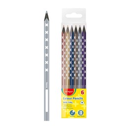 KeyRoad Colouring Pencils Metallic Triangular Shape - 6 Pieces/Mixed Colours/Adults and Children/Black Wood/Hanging Hole, KR971869