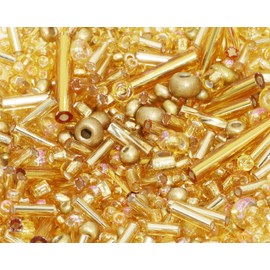 PPhtony Mixed Craft Beads 1000Pcs/20g Glass Seed Beads Tube Beads Bugle Beads 1.5-4.5mm Small Loose Spacer Beads for DIY Bracelets Necklace Earring Jewelry Making (Gold)