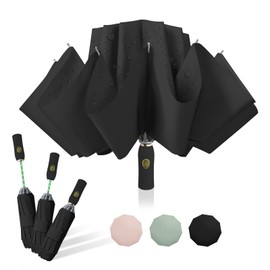 Trenovo Reverse Comapct Easy Folding Automatic Umbrella for Rain, Anti-rebound Folds, Windproof Inverted Umbrellas for Travel, Commute, Daily Use-Black