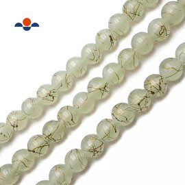 2.0mm Hole Black & Gold Splash Printed Glass Smooth Round Beads 14mm 15.5"Strand