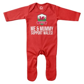 Purple Print House Baby Me & Mummy Support Wales Romper Suit - Funny Baby Announcement Football Rugby Badge Welsh Gifts for Baby - Red Babies Cymru Fan Outfit, Red, 0-3 Months