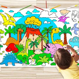JUNQIU Dinosaur Coloring Table Cloth for Kids, 72 * 31Inch Giant Coloring Poster, Large Coloring Roll and Sheets, Dinosaur Tablecloth for Birthday Party Decorations, Dino Craft Art