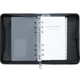 Fan&Ran Zipper Planner Organizer, Simulated Leather Undated Starter Set, A6/Personal Size, Black