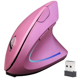 DQST Mouse Inalámbrico Ergonómico Recargable, Mouse Vertical Óptico de 2.4Ghz con 3 DPIs Ajustables, Diseño de 6 Botones con Receptor USB, Compatible con Sistema Windows y Mac (Púrpura)