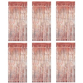 Pack of 6 Tinsel Curtains, Glitter Curtain 1 m x 2 m, Glitter Party Curtain, Birthday, Wedding Party Decoration, Suitable for Christmas Tree, Stage, Halloween Decoration (Rose Gold)