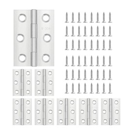 Pack of 8 Hinges Foldable 75 mm x 50 mm, Stainless Steel Door Hinge Hinges, Industrial, Polished, Piano Hinge for Doors, Windows, Cabinets with 48 Screws, Silver