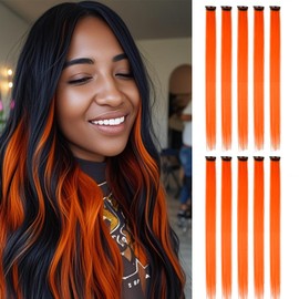 Luxiremi Bunte Haarsträhnen für Kinder 10 Stück 22 Zoll Lang Haarteil Orange Kunsthaar Farbiger Haarverlängerungs Clip Haarsträhnen zum Einklipsen