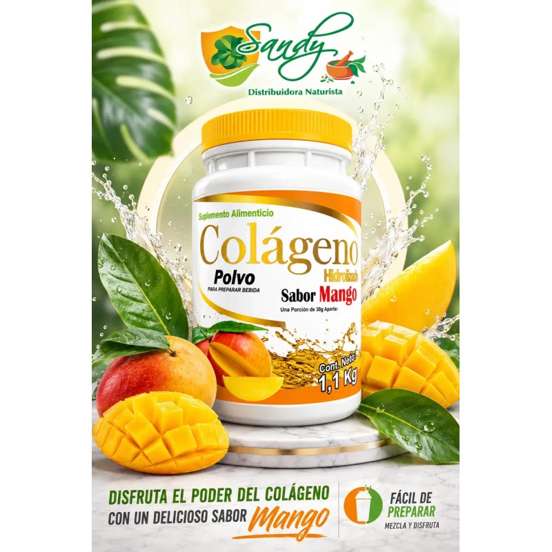 Colágeno Hidrolizado Sandy 1.1 Kg Polvo Sabor Mango
