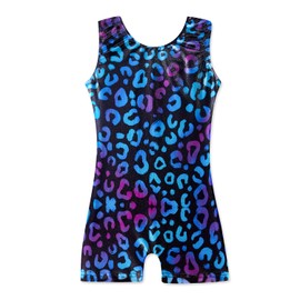 HOZIY Gymnastics Leotards with Shorts for Girls Toddlers Kids Biketard Tumbling Outfits Sparkle Unicorn Leopard Galaxy, Black Leopard, 3-4T