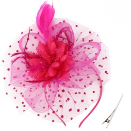 DRESHOW Fascinators Hat Feather Headband Women's Fascinators Tea Party Headpiece with Clip Flower Headband for Girls and Women, 1 piece: 03-r-burgundy